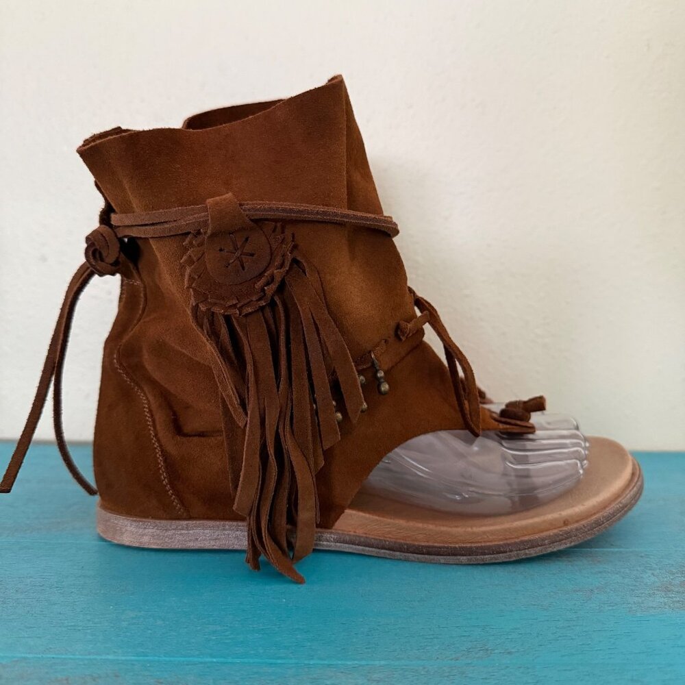 Free People Brown Fringe Ankle Boots